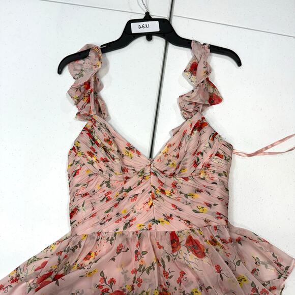 leena for Mac Duggal Pink Ruffled Floral Gown maxi dress size 8 - Picture 3 of 8